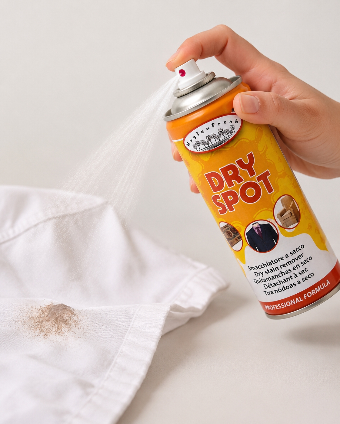 Аэрозоль Hygienfresh DRY SPOT – спрей для удаления жировых и масляных пятен 200 мл. Импорт.