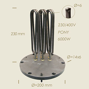 Нагревательный элемент Pony 6000 Вт на фланце Ø 200, l=230
